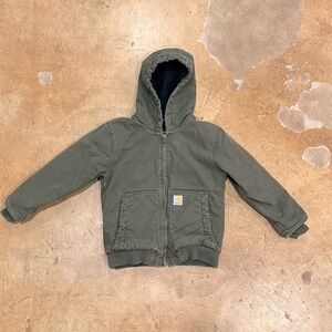 Carhartt Youth Small (7/8) Green Full Zip Quilted Canvas Hooded Jacket